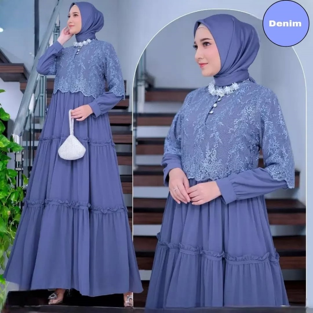 Chelsea dress Gamis brokat kondangan pesta simple elegan mewah model gamis terbaru 2025 viral lebara