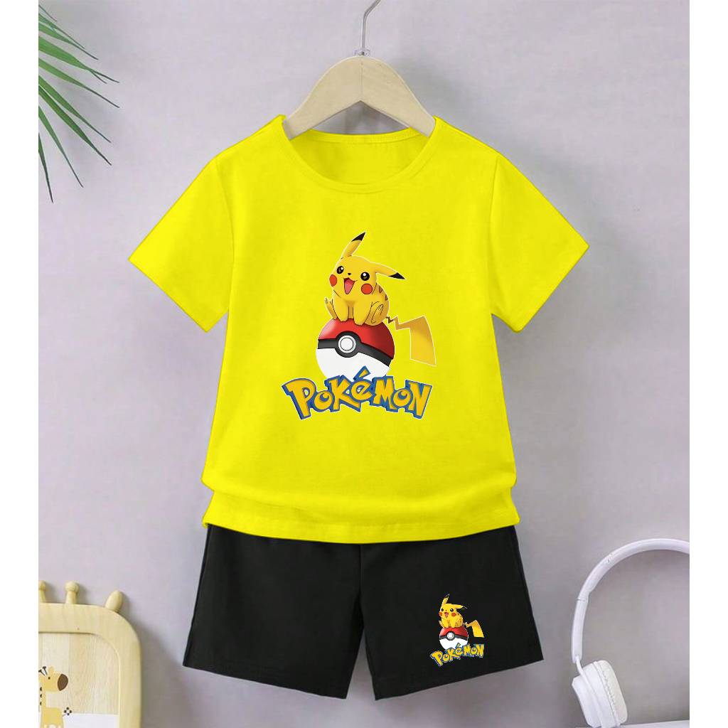 GG Setelan Anak Celana Hitam Cewek Cowok Gambar Pokemon Ball