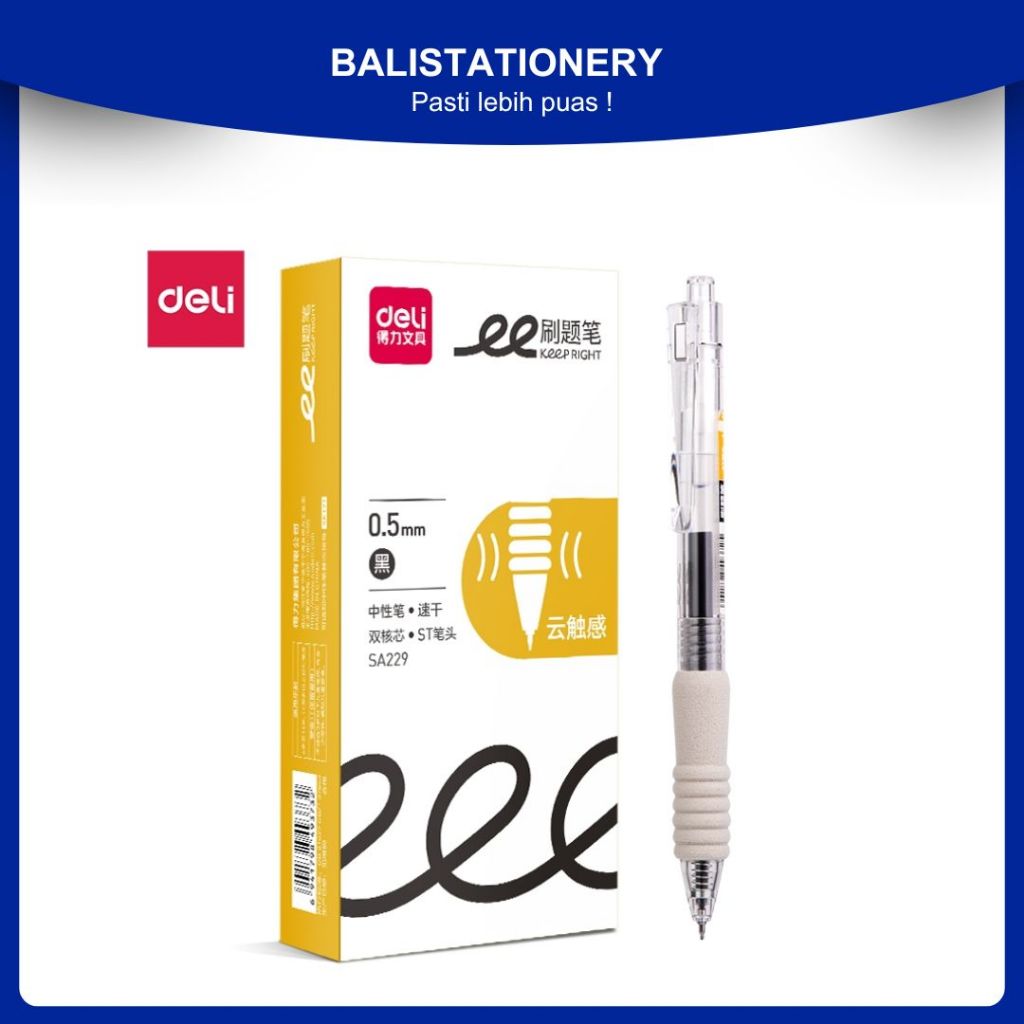 

Pulpen Gel / pena gel Deli SA229 Transparan 0.5mm – Hitam