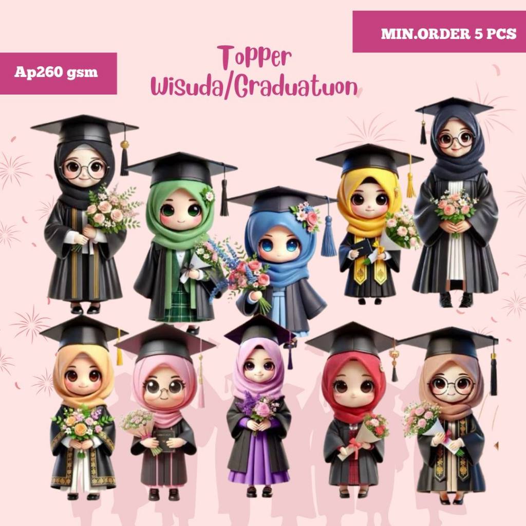 Topper Wisuda | Topper Buket Wisuda cewek hijab , cowok | Topper Graduation | Topper Kue Wisuda Ukur
