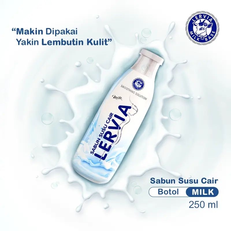 Sabun Susu Cair LERVIA Botol Milk 250ml - Sabun Mandi dengan Ekstrak Susu Kambing Anti UV