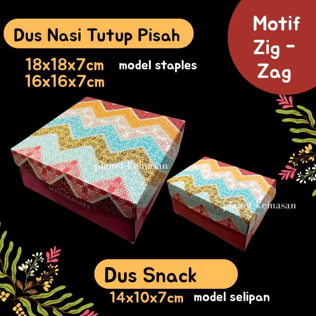 Dus nasi 16x16x7cm 18x18x7cm tutup pisah motif zigzag dus snack 14x10x7 dus box motif aesthetic