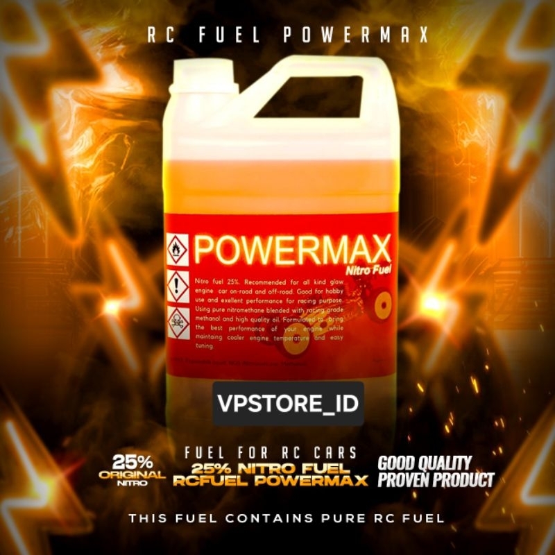 Powermax nitro fuel 25% bahan bakar engine Rc car kemasan galon 2L