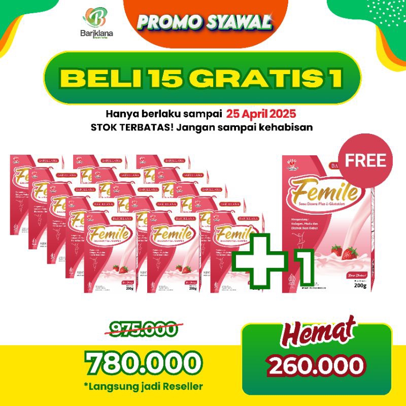 

[Syawal HEMAT] BELI 15 BOX free 1 BOX susu Femile kemasan 200 gram, hemat sehat - Bariklana susu Kambing Bubuk