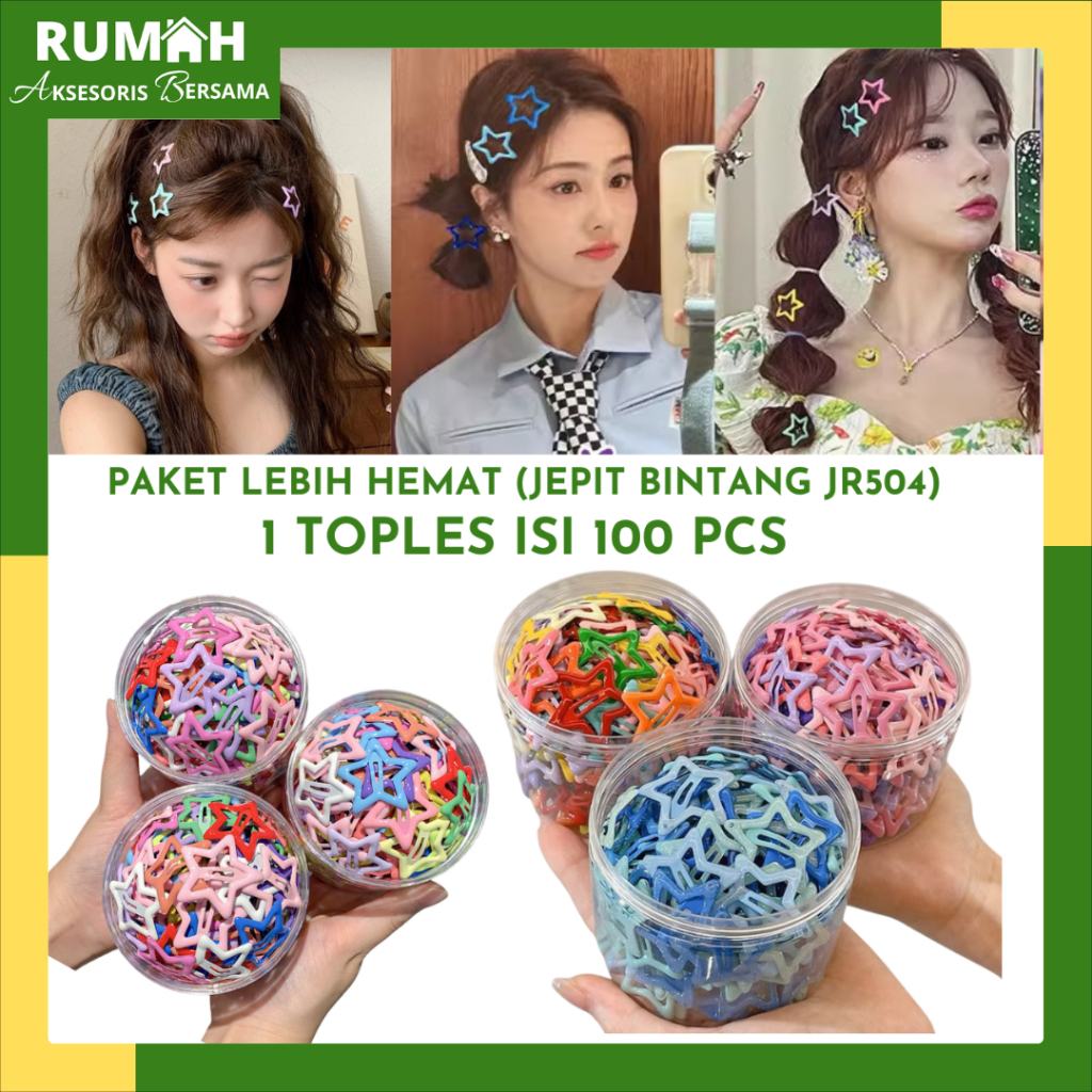 [100PCS SET TOPLES JR504] RAB Jepit Bintang Isi 100pcs With Toples Aksesoris Rambut Lucu Gaya Y2K