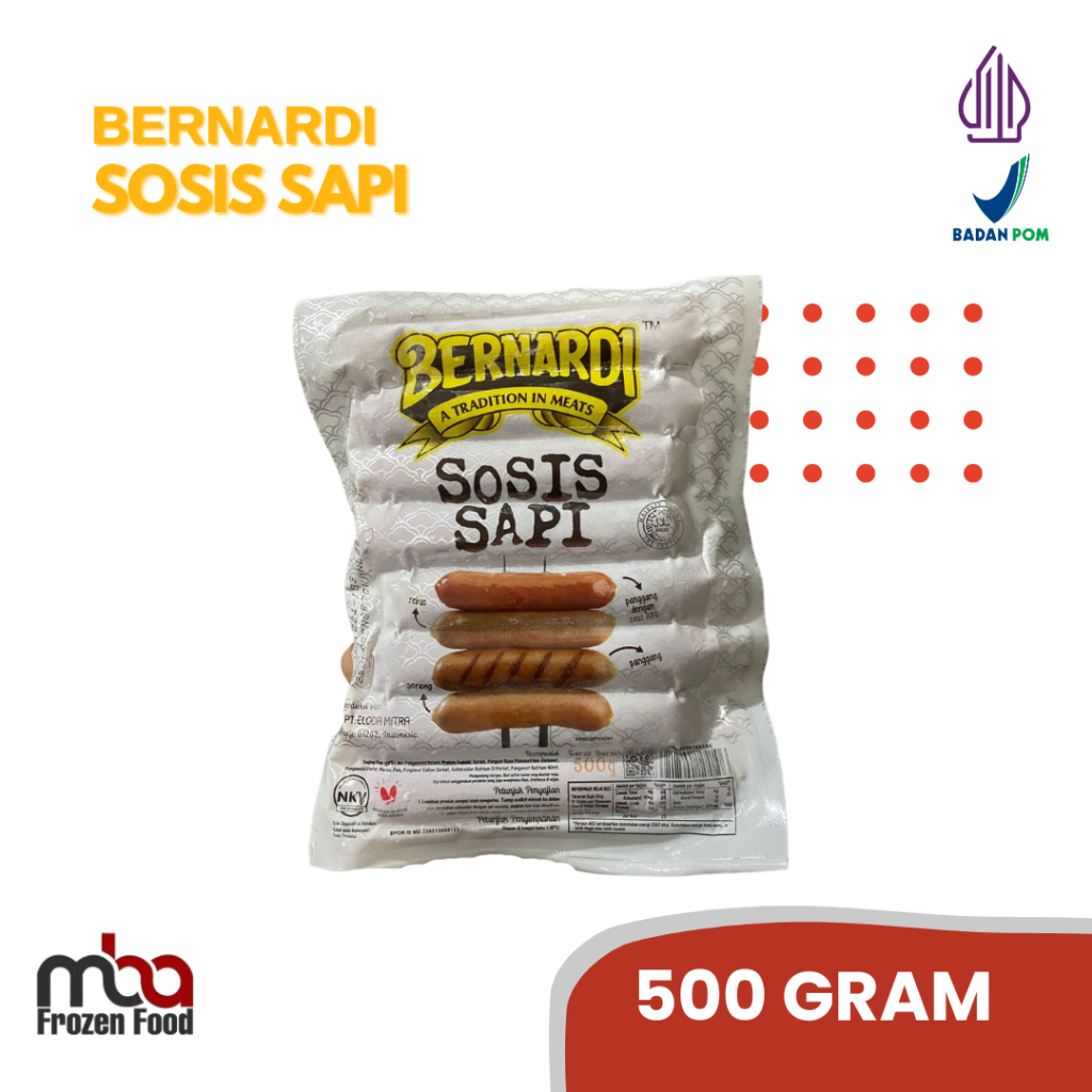 

Bernardi Beef Sausage/Sosis Sapi 500 Gram /Sosissapi /Sapi /Sosis /Daging /Kornet /Sate /Snack /Camilan /Dagingsapi /Dagingayam /Ayam /Frozen food