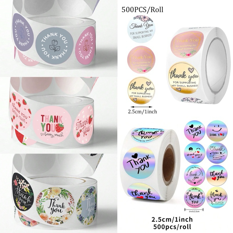 

Joyful 500pcs Sticker Roll Thank You 2025 / Tempelan Cookies Terima Kasih Terbaru / Seticker Tempel Kue Buah Pot Cangkir Amplop Angpao Hiasan / Sticker Dekorasi Valentine / Stiker Small Business Packaging Mika Tray Brownies Muffin Happy Valentine Love