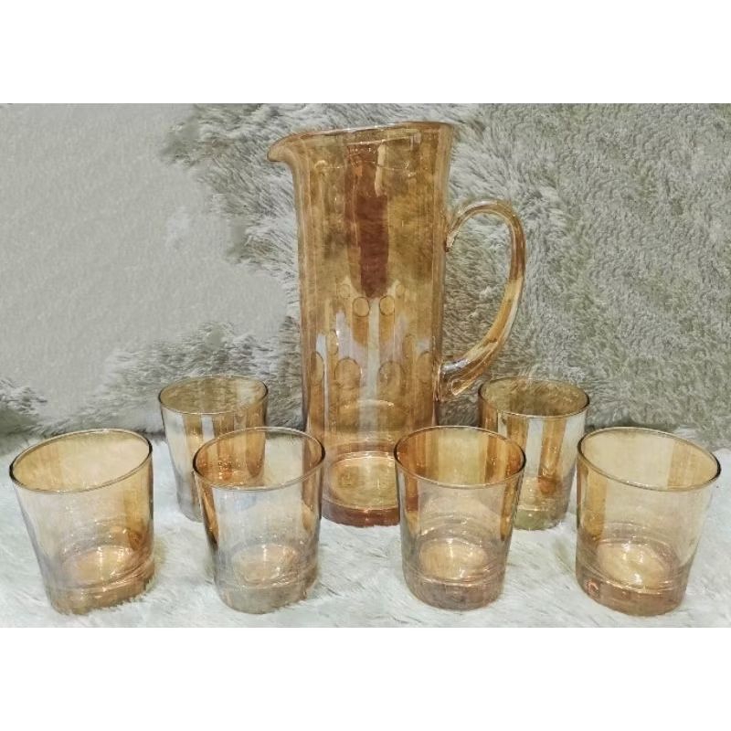 Set Gelas sirup+pitcher ori Saudi Bahan Kaca