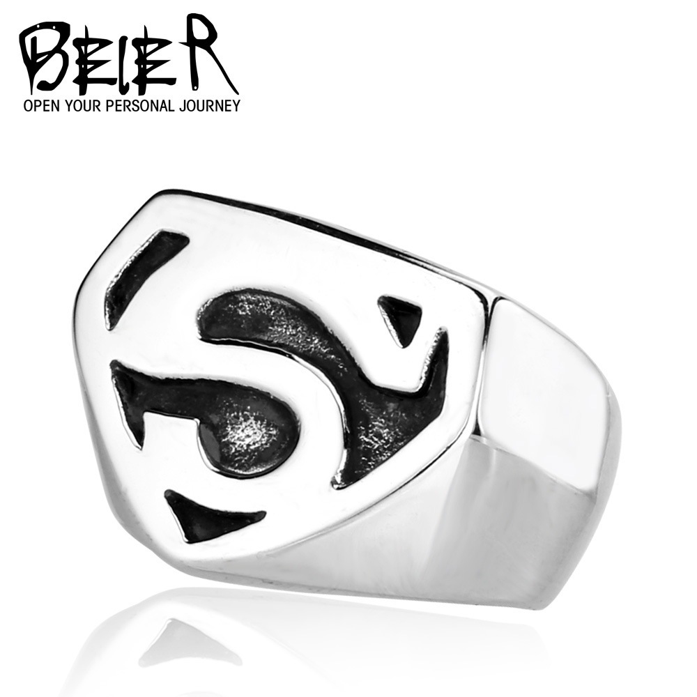 Cincin Logo S Superman Silver Beier Stainless Premium - Silver 3D Superman DC Comics Ring Shield Imp