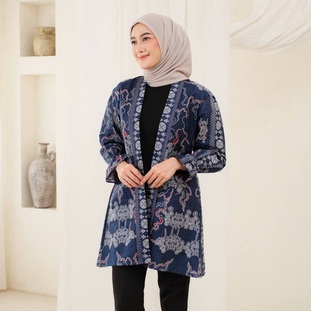 Blazer Batik Atasan Wanita Modern Outer Batik Long Outer Terbaru
