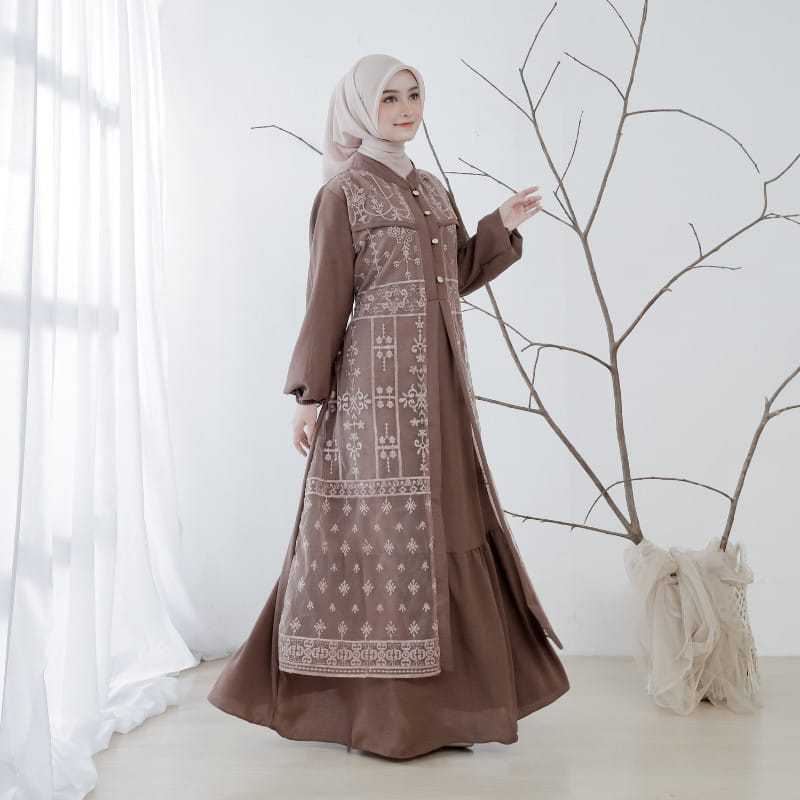 Dress Gamis Brokat Tile Wanita Elegan Crinkle Airflow