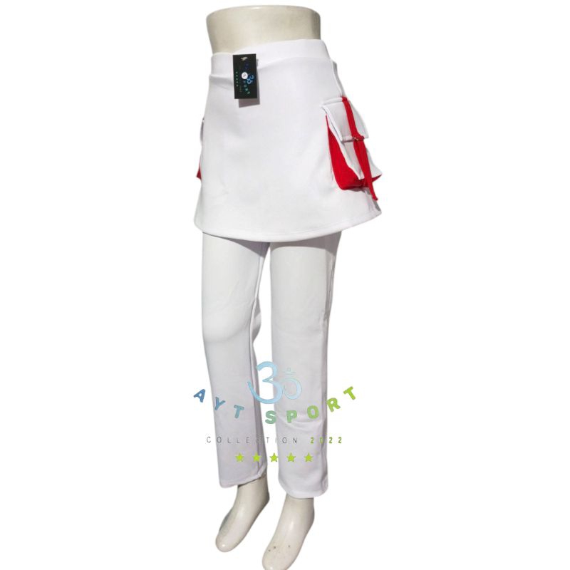 Hot Deals Promo Celana Senam Rok Kantong Terlaris Celana Olahraga Rok Kantong Kombinasi Merah Putih