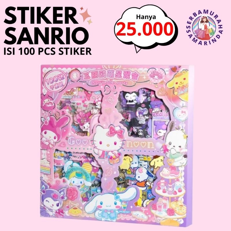 

STIKER SANRIO ISI 100 PCS STICKER LUCU 1 BOX STIKER BUKU DIY STIKER MY MELODY KUROMI CINAMOROLL PURIN WATERPROOF