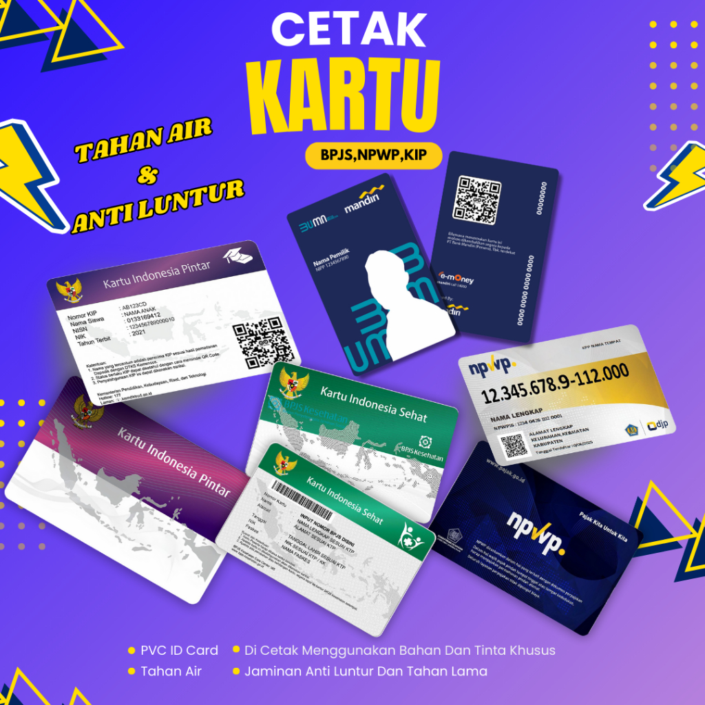 

Cetak kartu id card bahan pvc tebal bisa cetak satuan