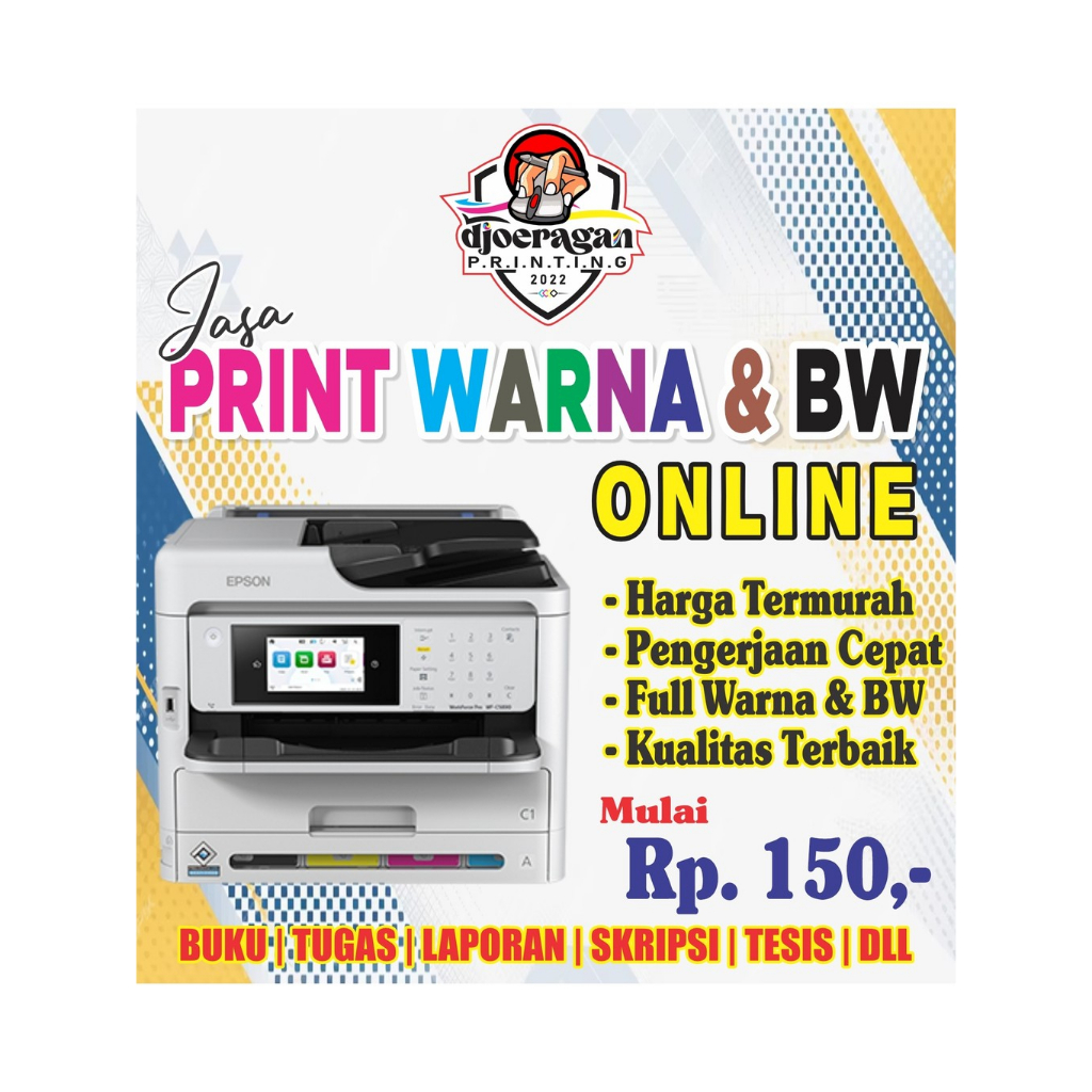 

JASA PRINT / CETAK WARNA CEPAT TERMURAH A5/A4/F4 75/150 gsm, BUKU, BROSUR, MAKALAH, SKRIPSI, DLL