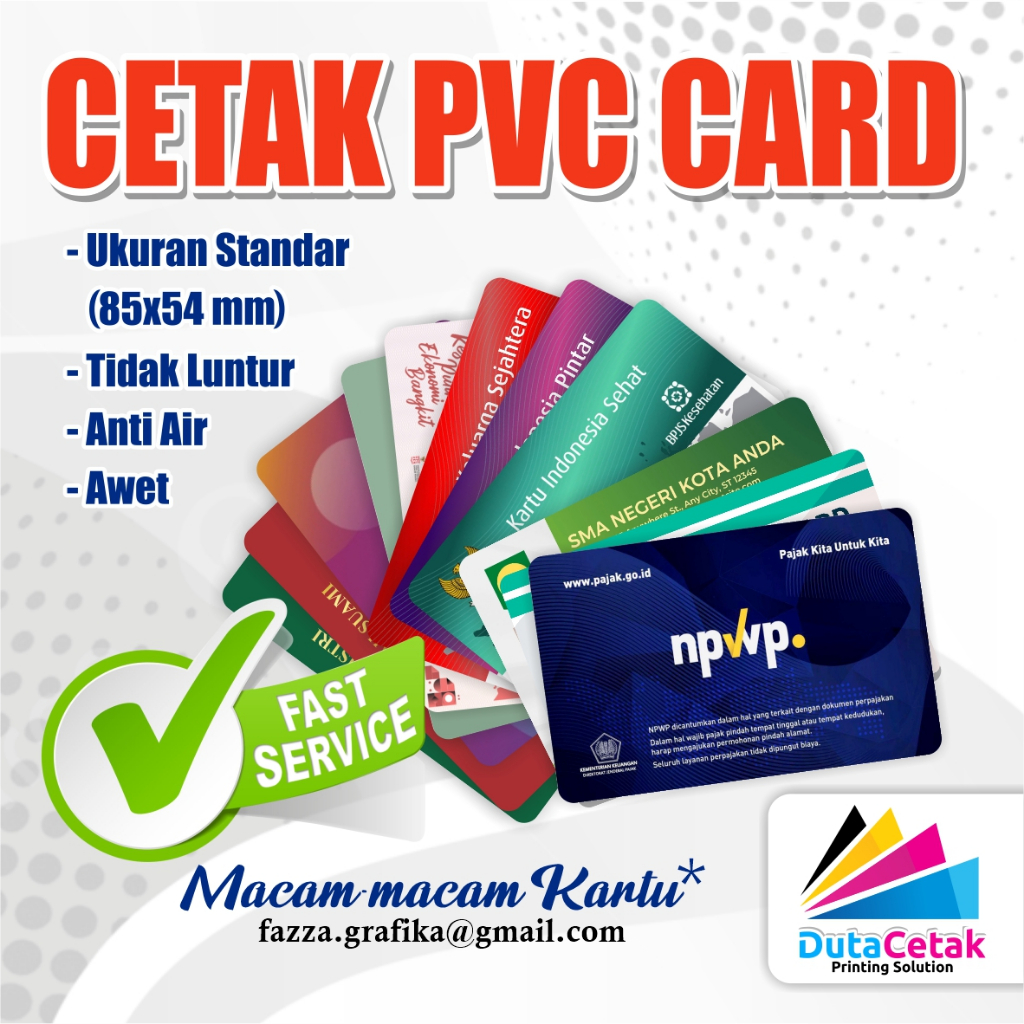 

Dicetak kartu bahan PVC card anti air & tahan lama