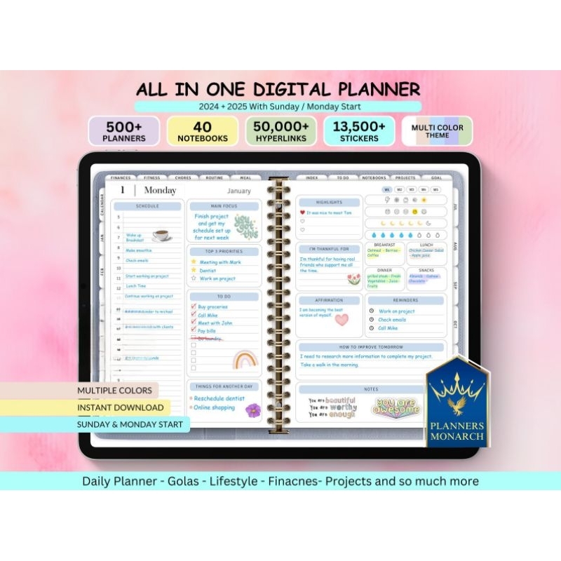 

All in One Digital Planner 2025, Planner Digital, Digital Journal Ipad Android