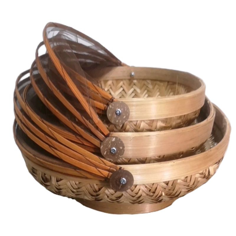 Tudung saji - tudung saji bambu bulat - tudung saji berkaki - tudung saji cekung - 1 set tudung saji