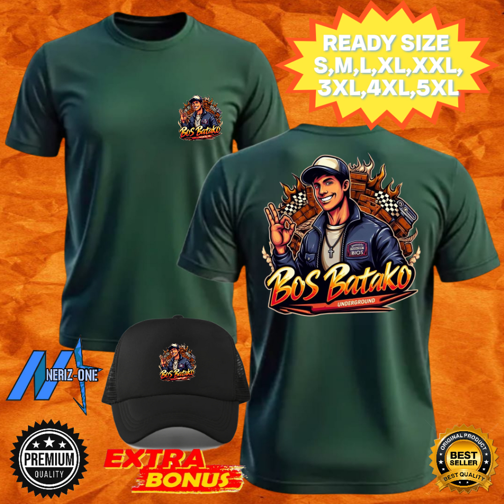 KAOS DESAIN SABLON BOS BATAKO KEREN BAHAN KAOS LEMBUT ADEM NYAMAN DIPAKAI GRATIS TOPI JARING HITAM