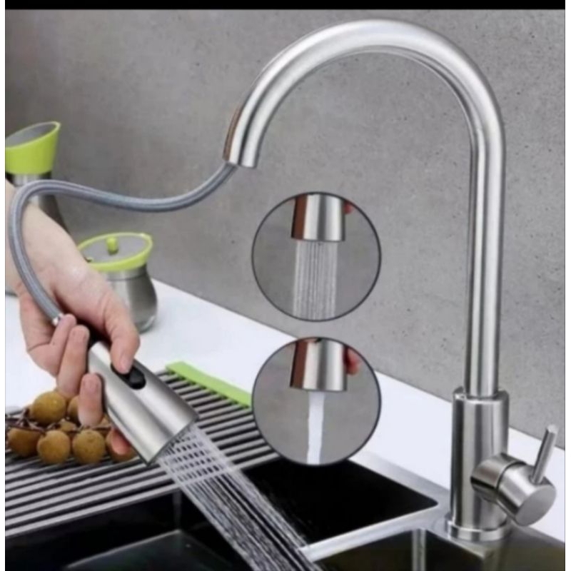 Kran sink tarik stainless panas dingin / Kran tarik stainless meja panas dingin