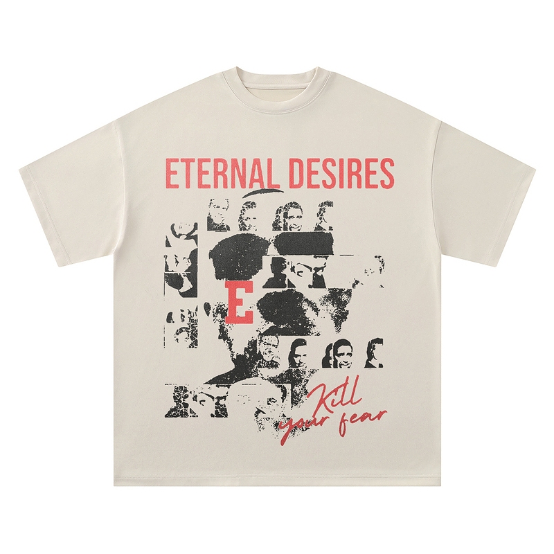 Kaos oblong potret retro hip-hop Amerika hip-hop untuk pria dan wanita, kaos oblong longgar lengan p