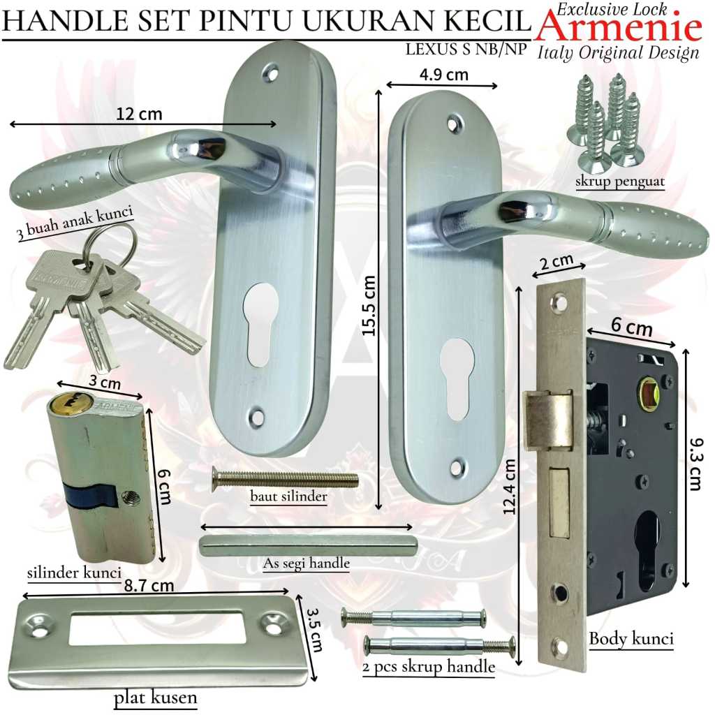 BIG SALE kunci pintu kecil ARMENIE gagang bulat chrome handle pintu 1 set kunci set komplit