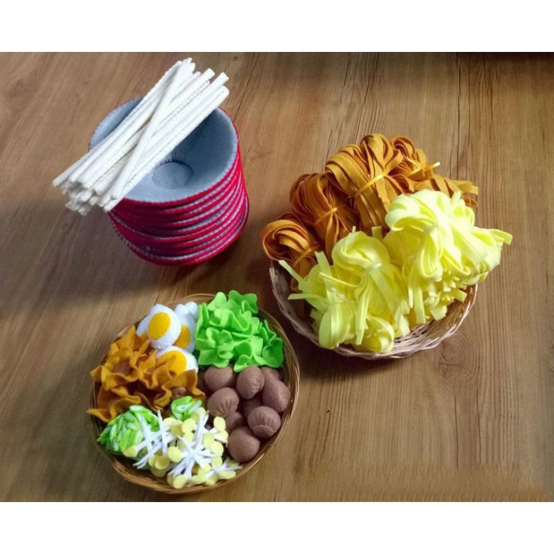 FREE PIRING ROTAN 1 paket Mainan edukasi anak bakso mie ayam flanel