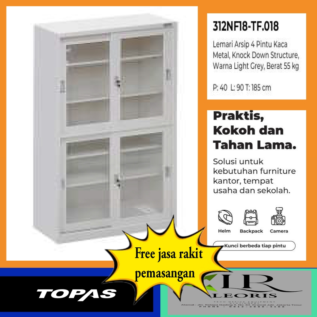 Lemari arsip dokument serba guna pintu geser kaca kombinasi