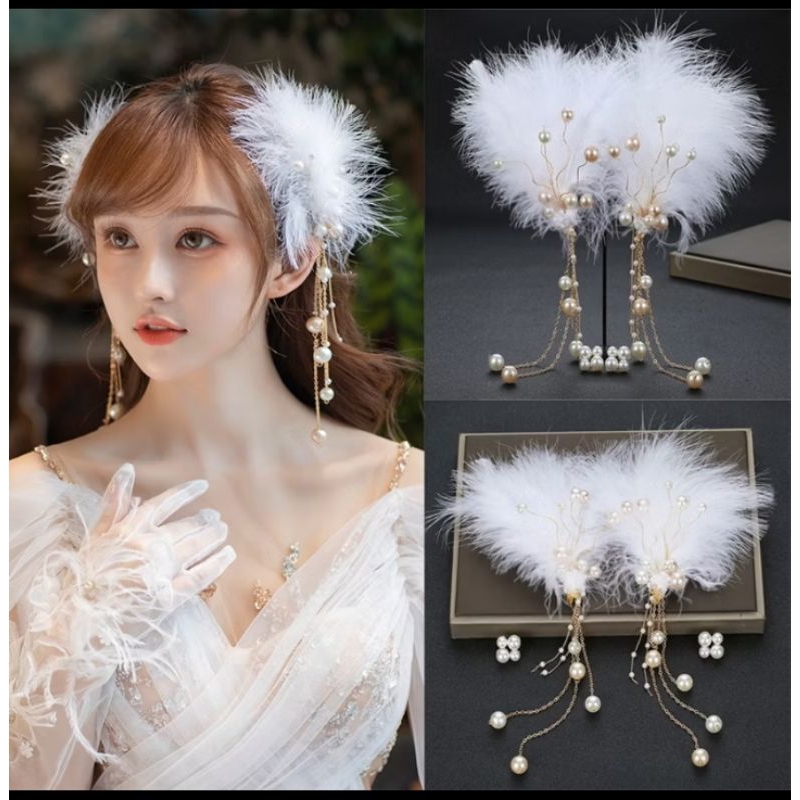 pRELOVED AKSESORIS BULU PUTIH,AKSESORIS BULU PUTIH, AKSESORIS RAMBUT, HIASAN RAMBUT, HIASAN PENGANTI