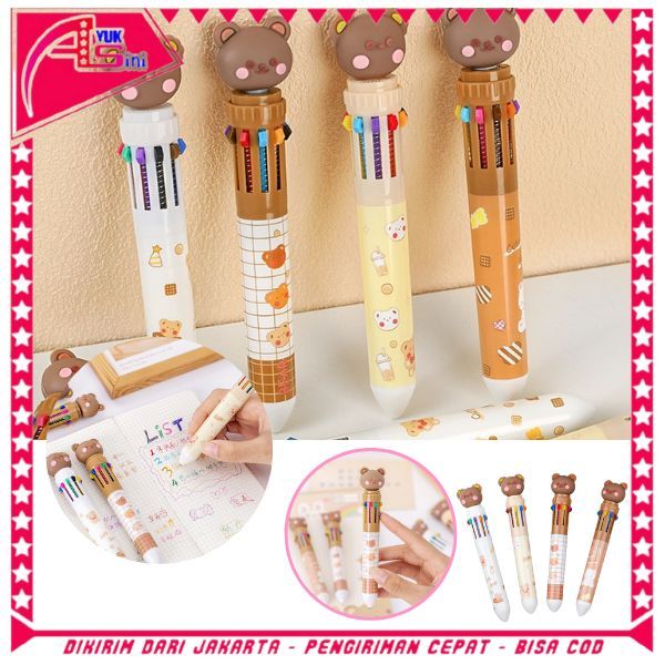 

AS Pena 10 Warna Karakter Bear - Pulpen Gel Warna Warni Untuk Sekolah dan Kantor