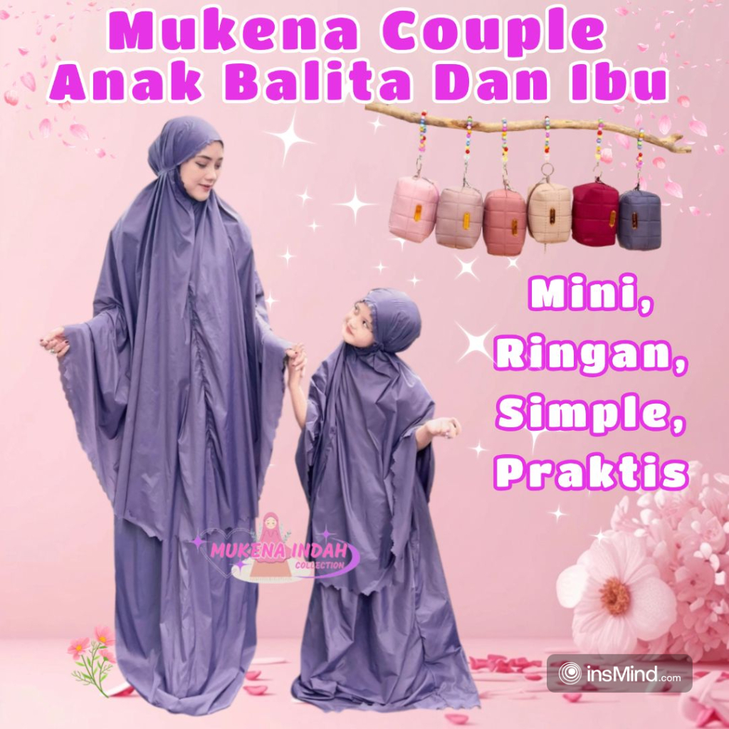 Mukena Couple Anak Balita Umur 3 4 5  Tahun dan Dewasa Traveling Premium Terbaru 2025 Mini Pouch Can