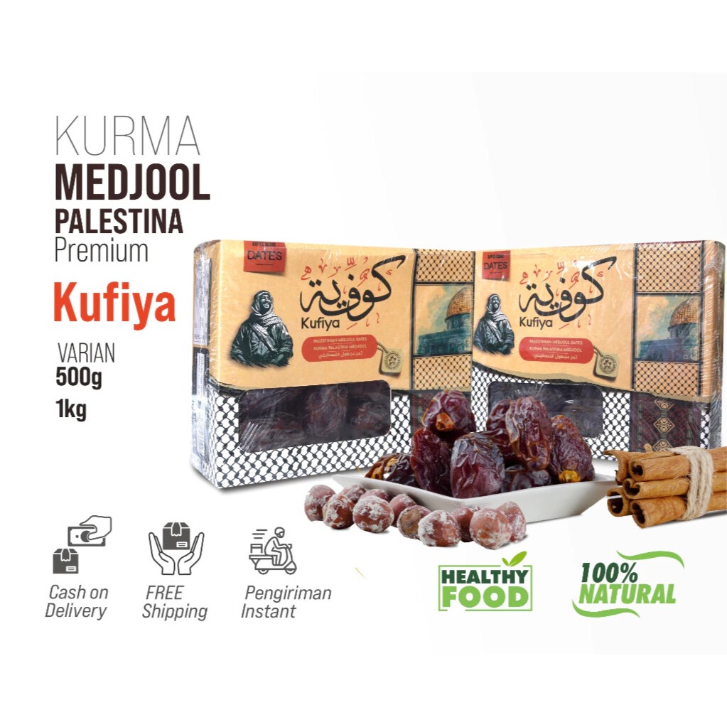 

Kurma Medjoul Palestina Kufiya 1kg & 500gr Cemilan Sehat Premium kurma premium natural Medjool Dates