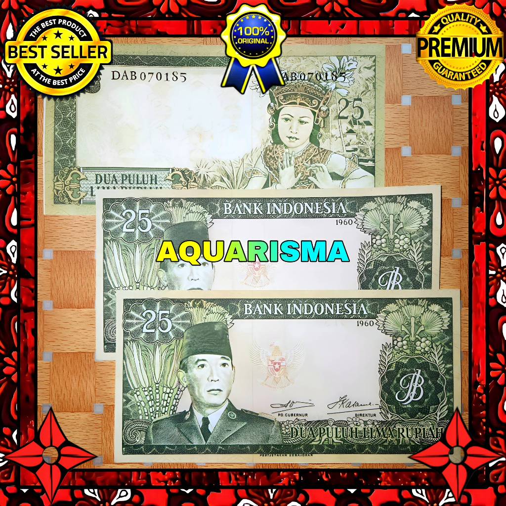 KOLEKSI NUMISMATIK - SOUVENIR REPRO UANG KUNO 25 RUPIAH INDONESIA SOEKARNO 1960
