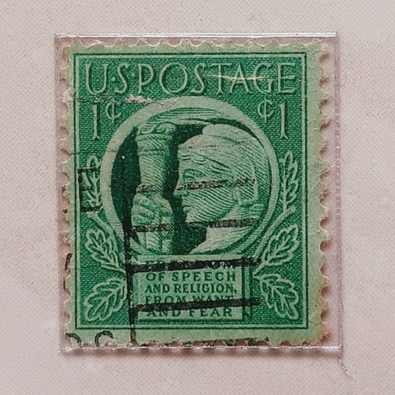 

(AA) Perangko Amerika Serikat 1943 Four Freedoms 1 cent Used