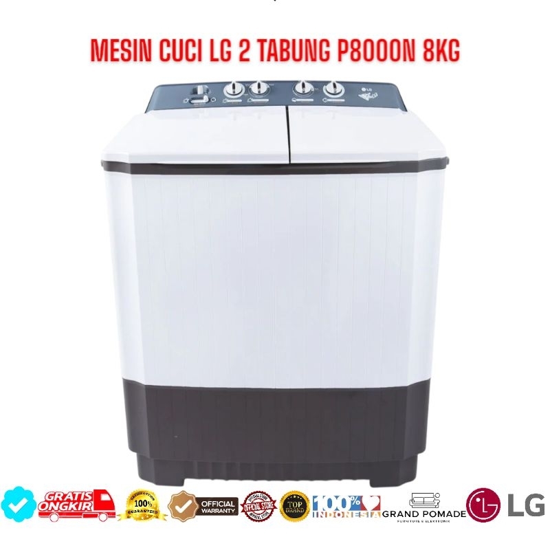 MESIN CUCI LG 2 TABUNG P8000N 8KG