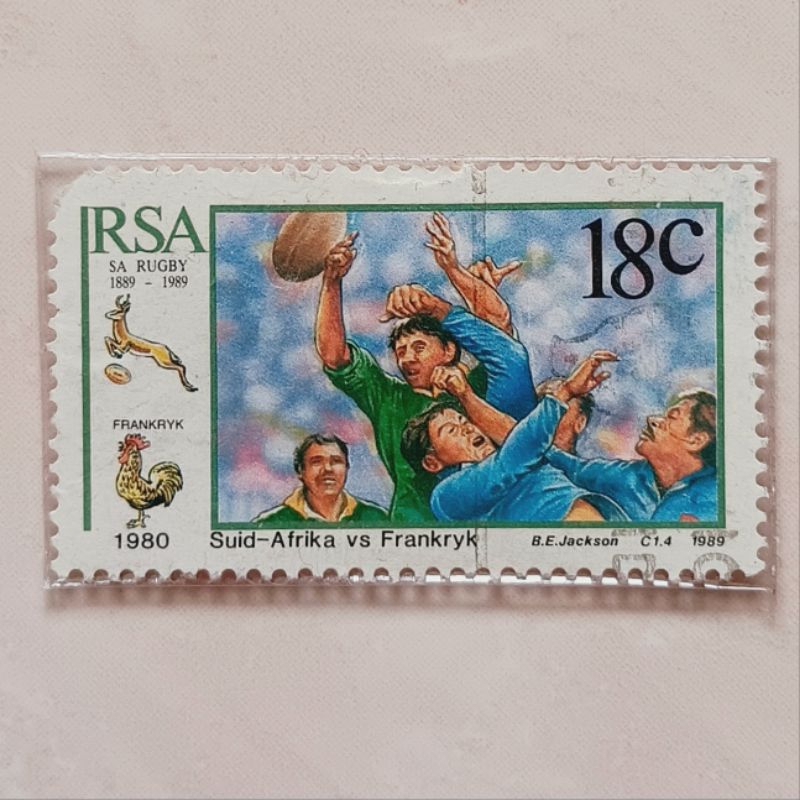 

(AA) Perangko Afrika Selatan 1989 Centenary of South African Rugby Board - South Africa v France Match, 1980 18 cent Used