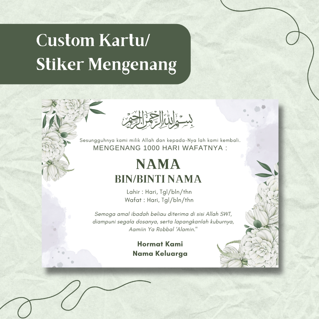 Cetak Kartu/ Stiker Mengenang 40/100/1000 Hari Wafatnya, Custom Stiker Tahlilan Mengenang Wafatnya
