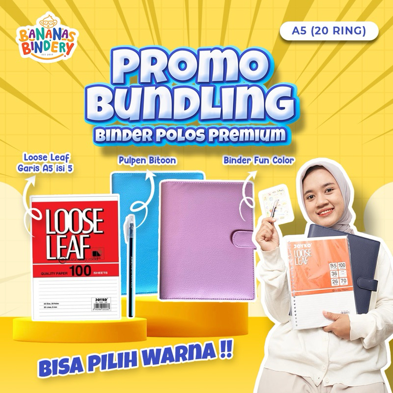 

Bananasbindery Binder A5 BUNDLING [ISI 2pcs] 1pcs Binder Polos KEYCHAINHOOK Premium+ 1 pack Kertas A5 100 Paper Stationery