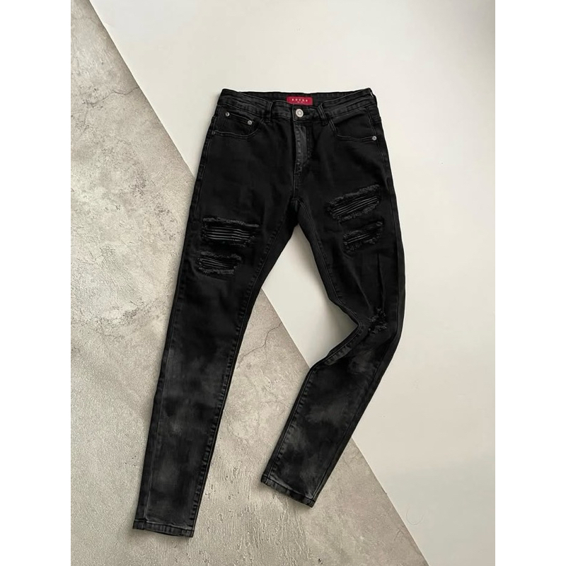 RUCAS BLACK CAVIAR LEATHER “ wahsed jeans”