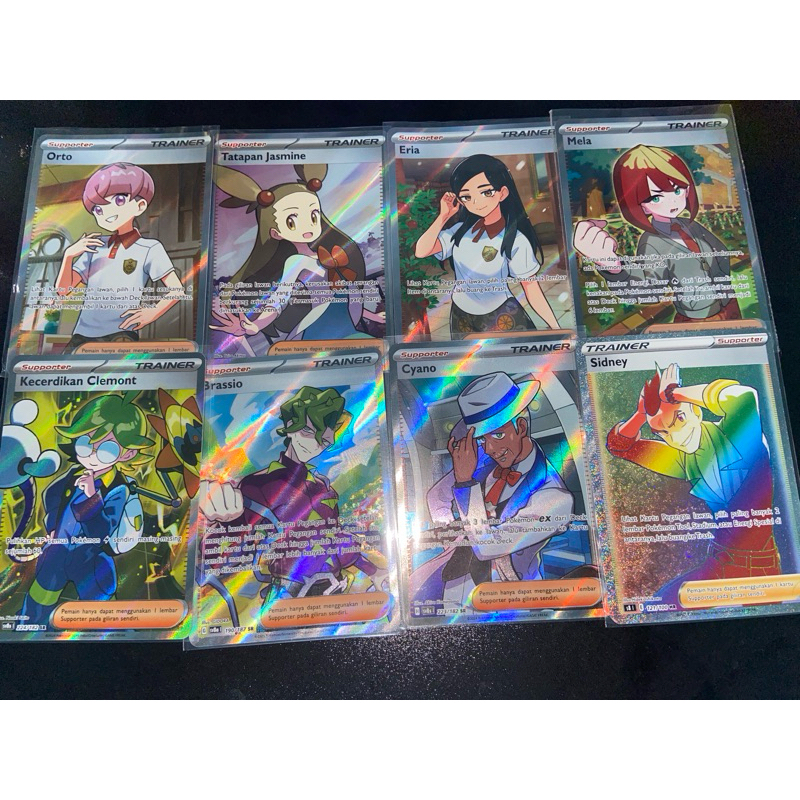POKEMON INDONESIA ID TRAINER SUPPORTER SSR SR SUPER RARE ORTO JASMINE NELA ERIA CLEMONT BRISSIO CYAN
