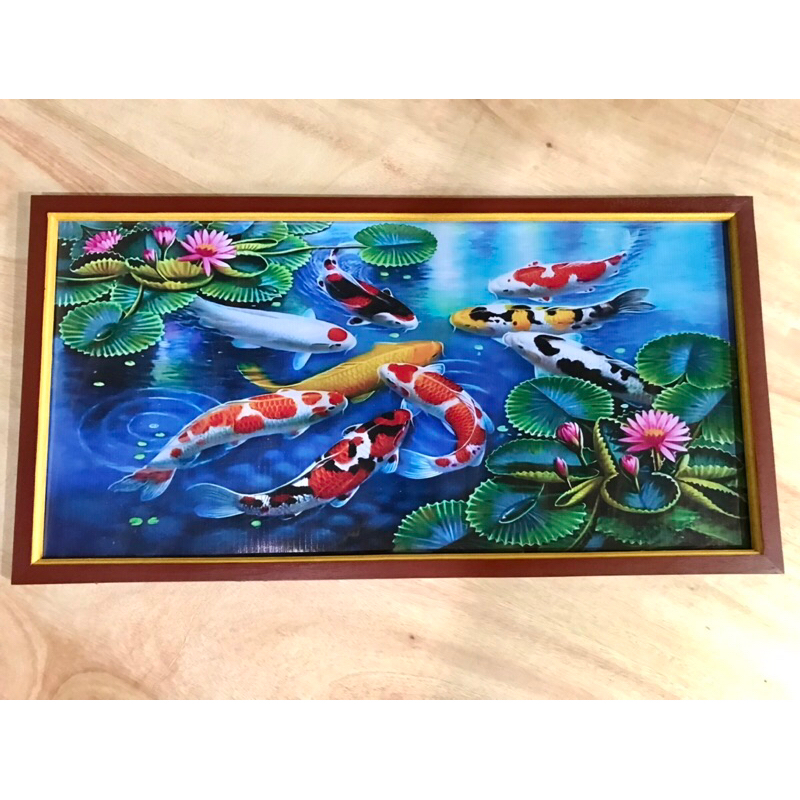 lukisan cetak gambar ikan koi fengshui plus bingkai