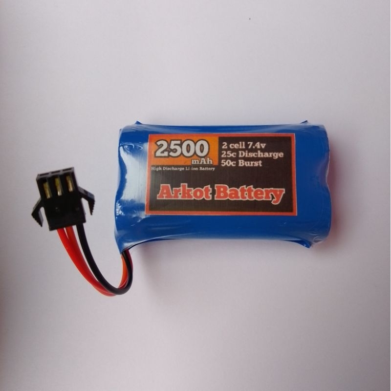 Baterai Li ion 2s 7.4v 2500 mAh batre rc car 2500mAh socket hitam batre mainan batre mobil remot con