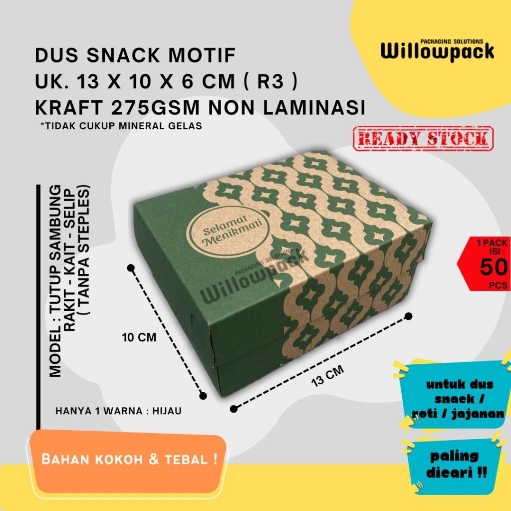 

DUS R3 MOTIF 13x10x6 KRAFT NON LAMINASI SNACK BOX KUE KARDUS