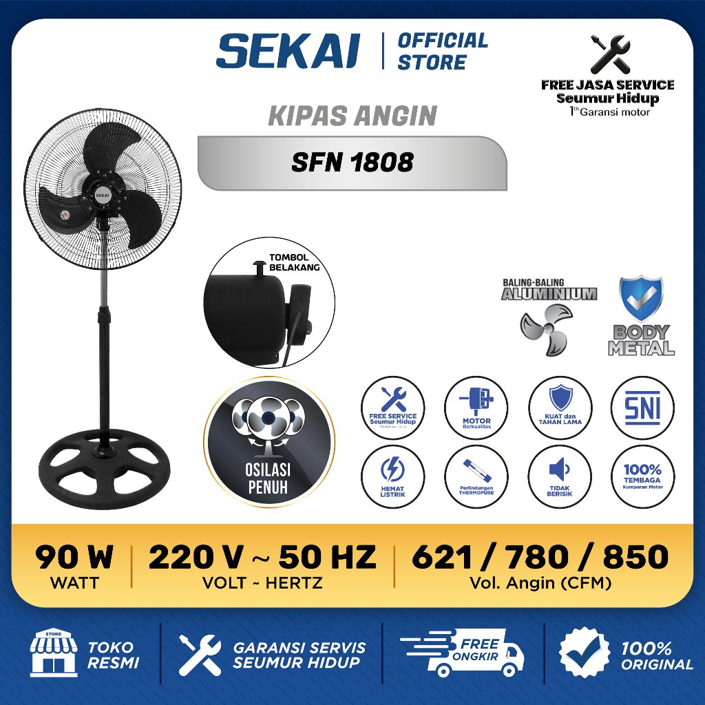 Boombastic ofc - SEKAI Kipas Angin Berdiri / Stand Fan Tornado Metal 18 Inch - SFN 1808 & SFN 1828