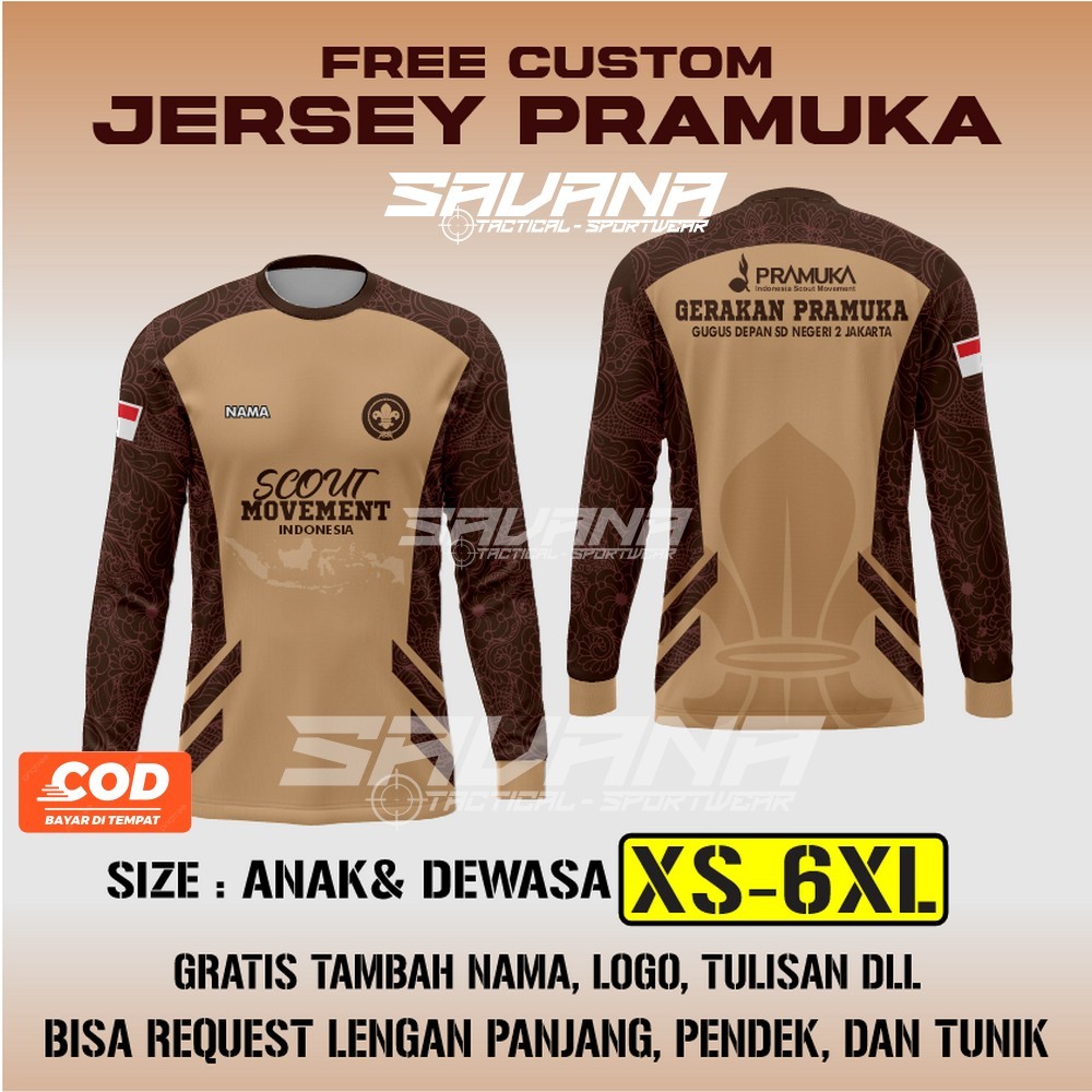 SAVANA - Jersey PRAMUKA Vnek / Panjang / Berkerah / tunik  printing penggalang pdh pdl custom / baju