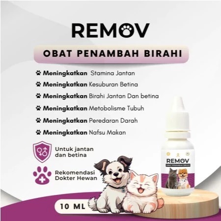 REMOV Obat Penambah Birahi Kucing Anjing 10ml Meningkatkan Stamina bagi Jantan dan Kesuburan Betina