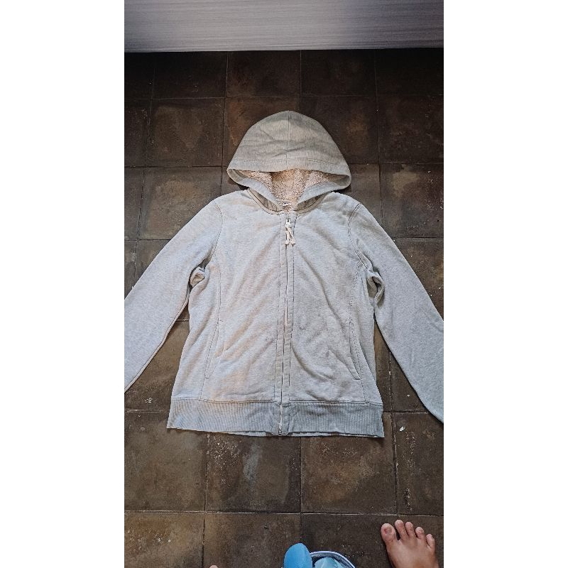 jaket zipper hoodie uniqlo second bulu sherpa tebal