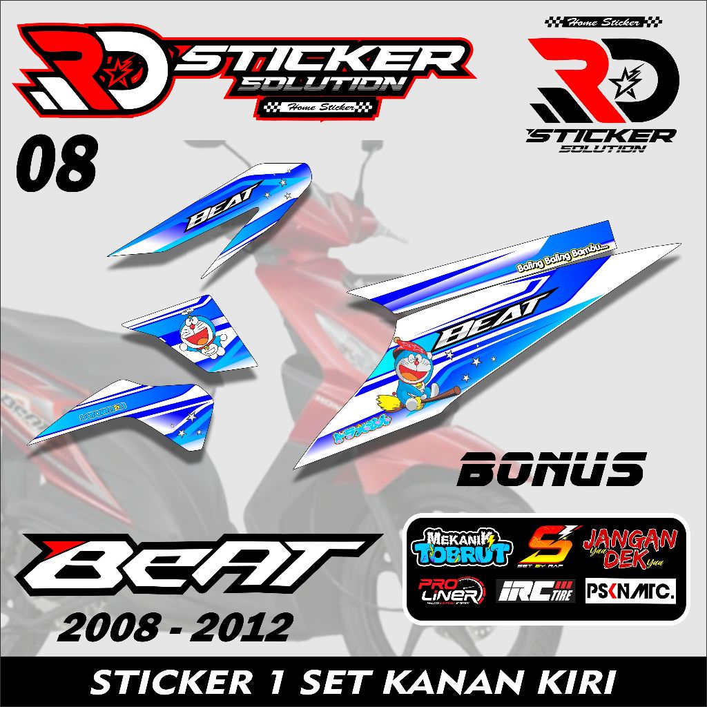 STRIPING VARIASI HONDA BEAT KARBU BEAT 2008 - 2012 DORAEMON MODEL TERBARU WARNA TERLENGKAP
