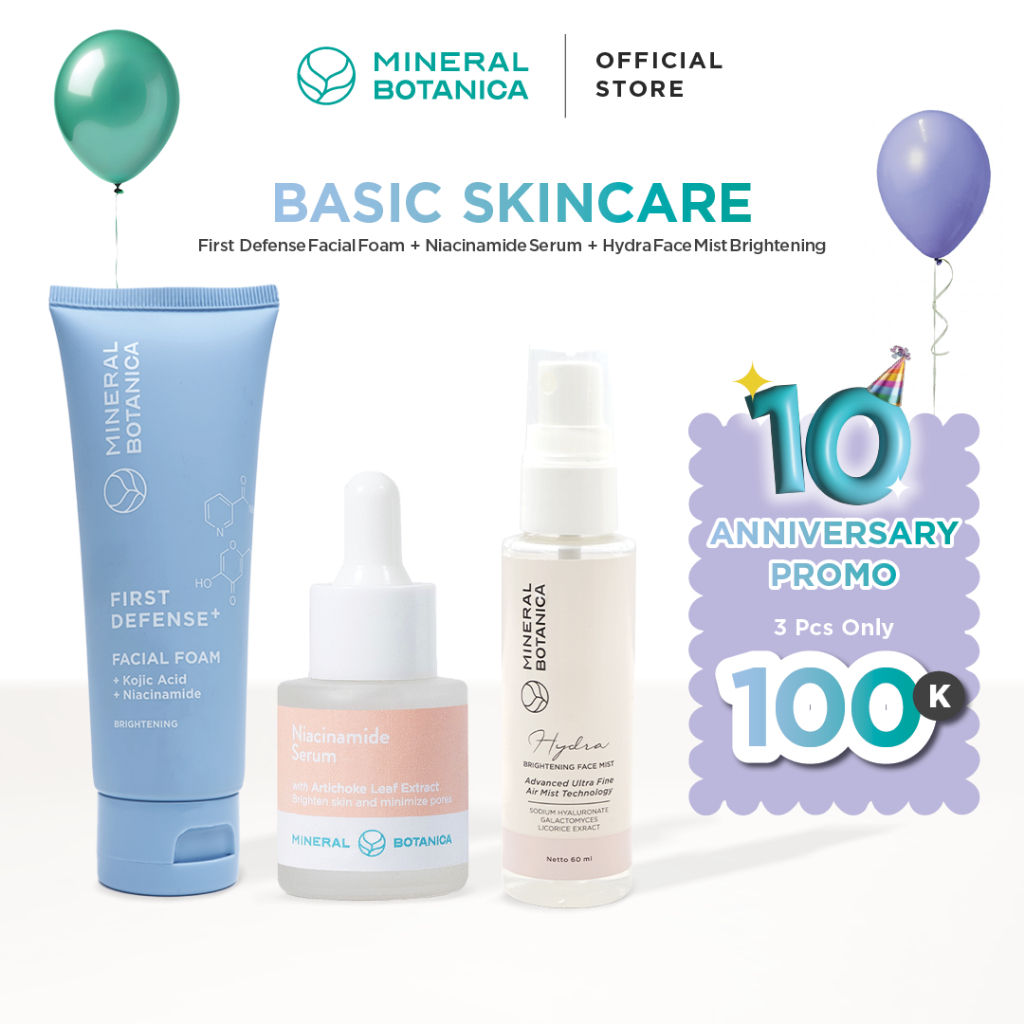 [PAKET BRIGHTENING SKINCARE ISI 3PCS 100RB-AN] Mineral Botanica First Defense Facial Foam + Niacinam
