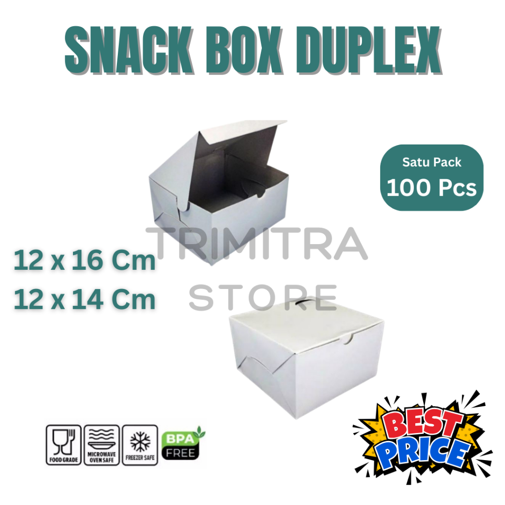 Snack Box Duplex Ukuran 12 x 14 dan 12 x 16 Kotak Makan Kertas Putih 250 GSM